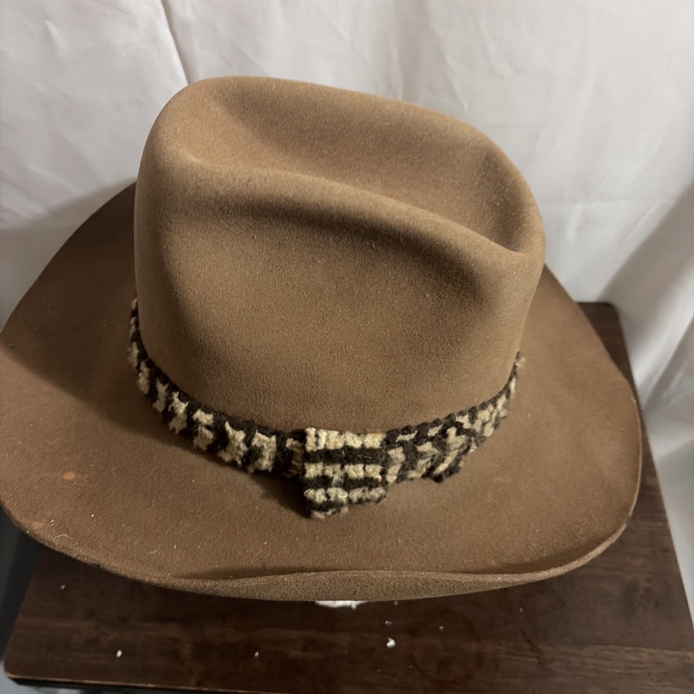 1970s Lee Hat Co Perma-Felt Rancher Cowboy Hat Brown Chevron Woven Band 7 1/4 - Picture 5 of 10